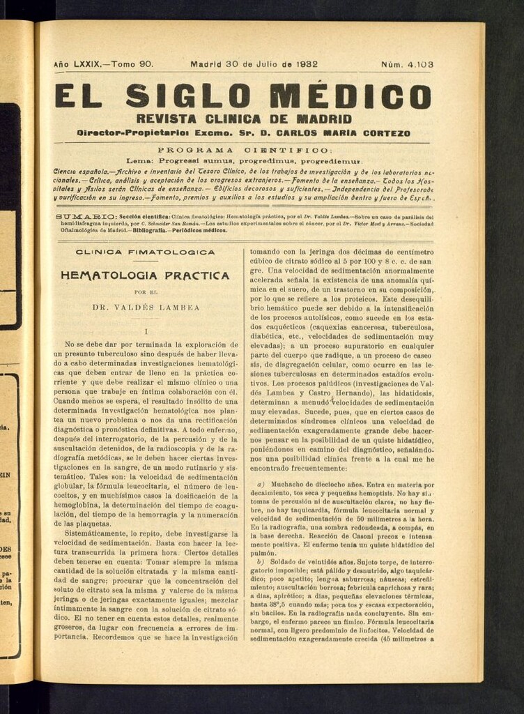 Miniatura de El Siglo médico : boletín de medicina y gaceta médica del 30 de julio de 1932