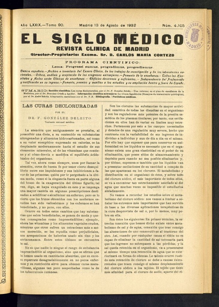 Miniatura de El Siglo médico : boletín de medicina y gaceta médica del 13 de agosto de 1932
