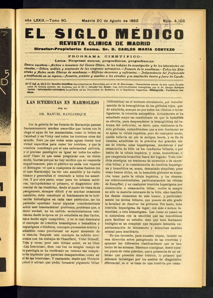 Miniatura de El Siglo médico : boletín de medicina y gaceta médica del 20 de agosto de 1932