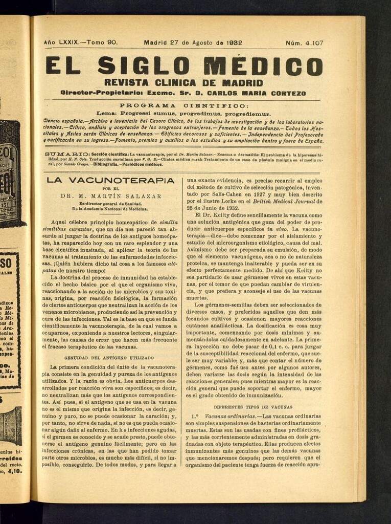 Miniatura de El Siglo médico : boletín de medicina y gaceta médica del 27 de agosto de 1932