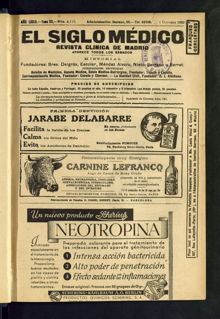 Miniatura de El Siglo médico : boletín de medicina y gaceta médica del 1 de octubre de 1932