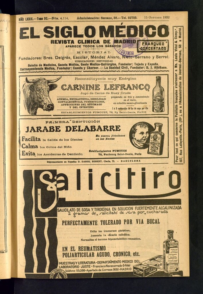 Miniatura de El Siglo médico : boletín de medicina y gaceta médica del 15 de octubre de 1932