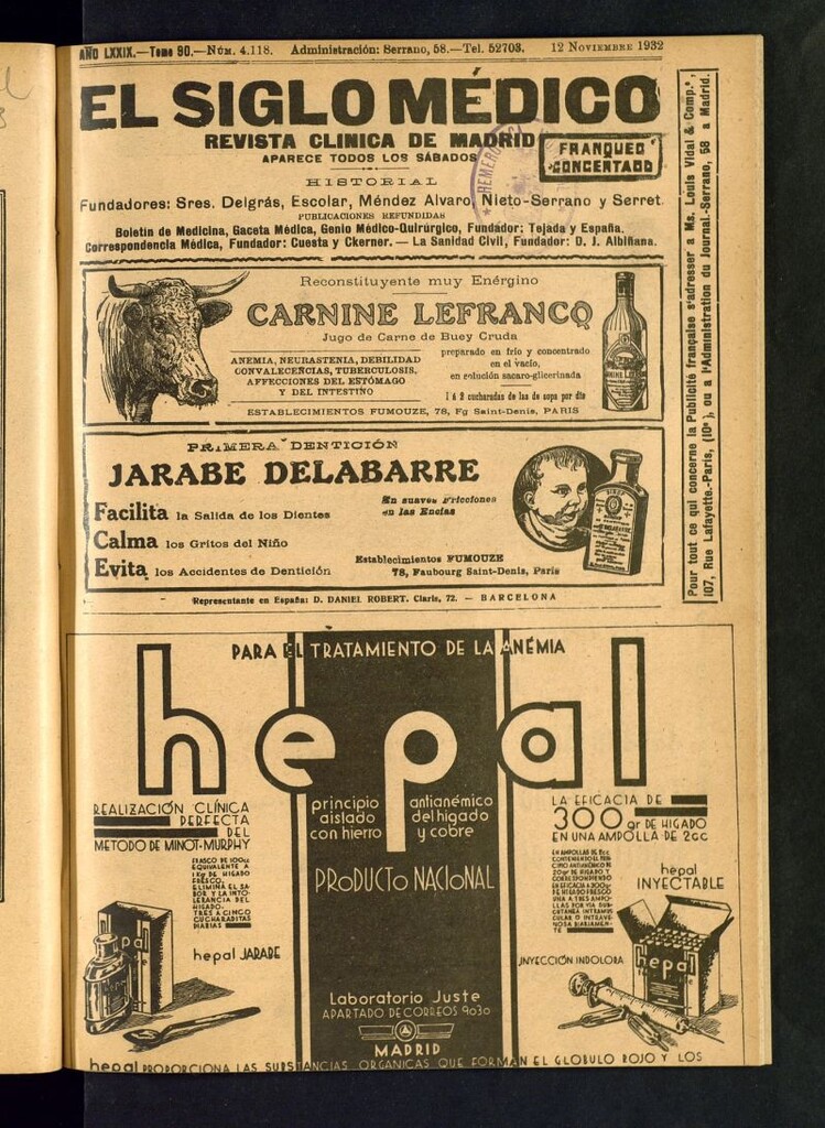 Miniatura de El Siglo médico : boletín de medicina y gaceta médica del 12 de noviembre de 1932