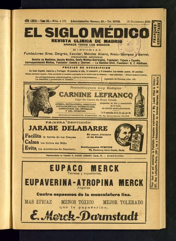 Miniatura de El Siglo médico : boletín de medicina y gaceta médica del 10 de diciembre de 1932