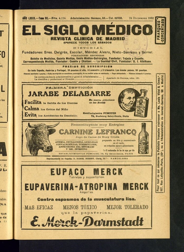 Miniatura de El Siglo médico : boletín de medicina y gaceta médica del 24 de diciembre de 1932