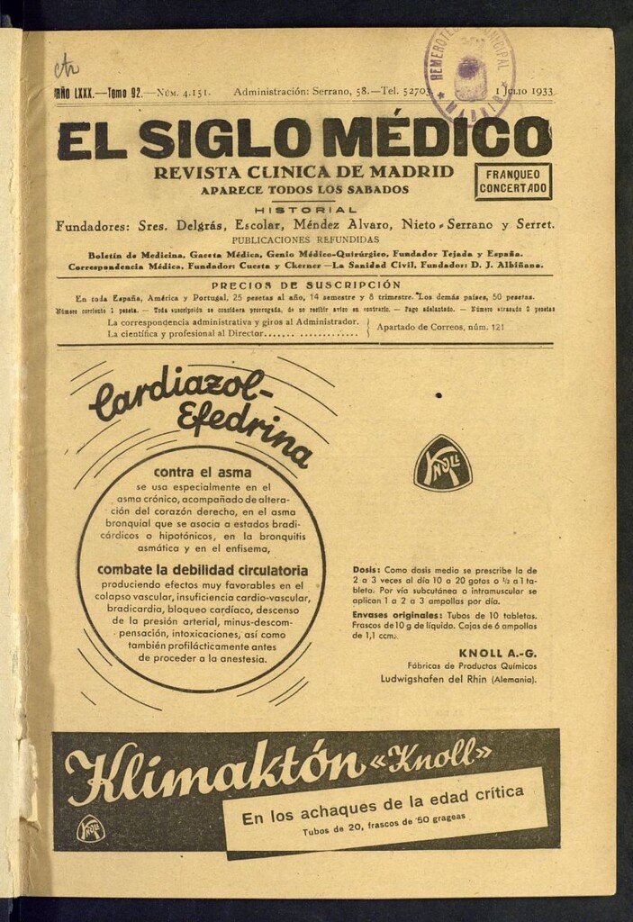 Miniatura de El Siglo médico : boletín de medicina y gaceta médica del 1 de julio de 1933