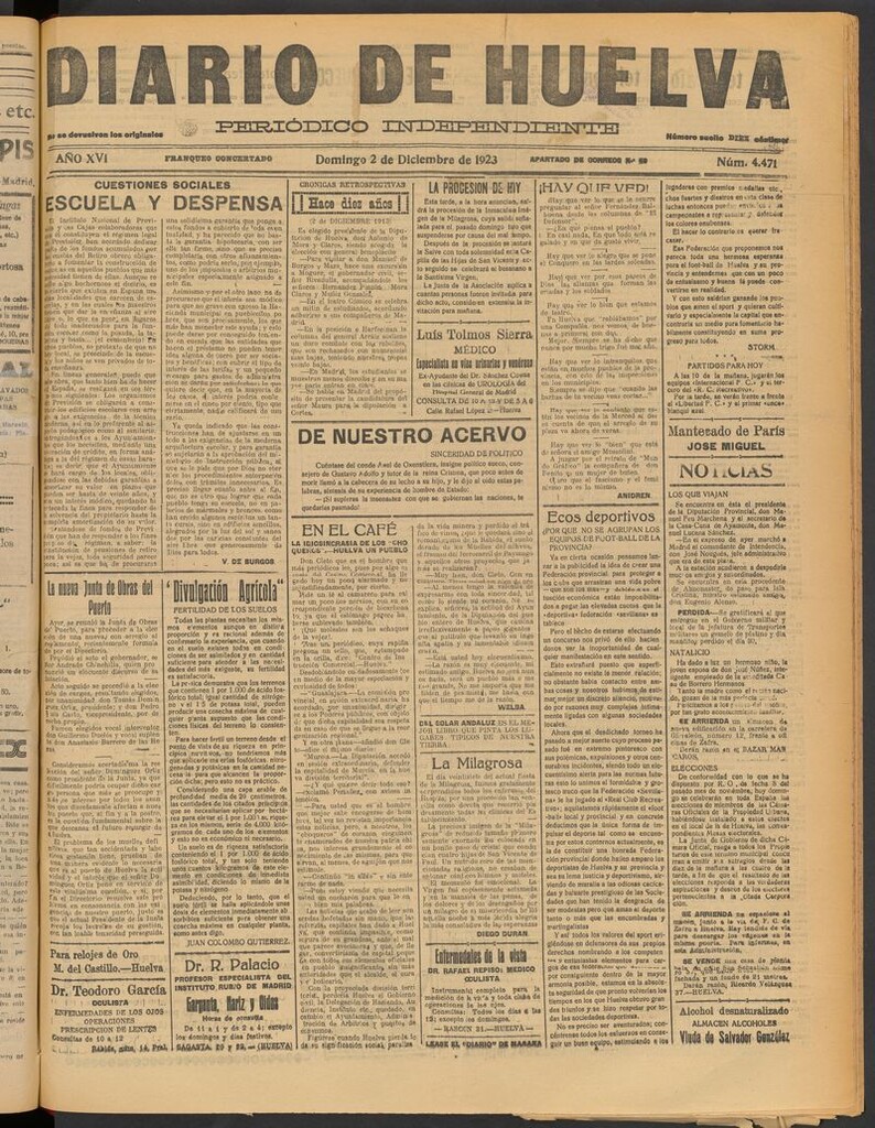 Miniatura de Diario de Huelva : periódico independiente del 2 de diciembre de 1923