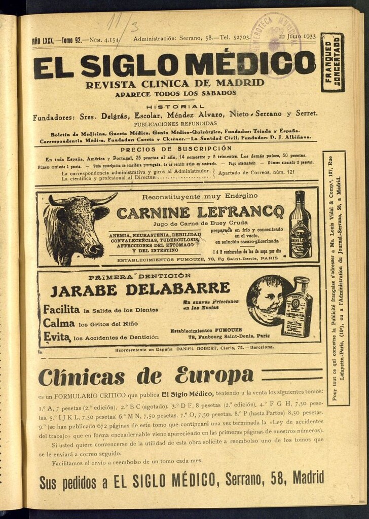 Miniatura de El Siglo médico : boletín de medicina y gaceta médica del 22 de julio de 1933