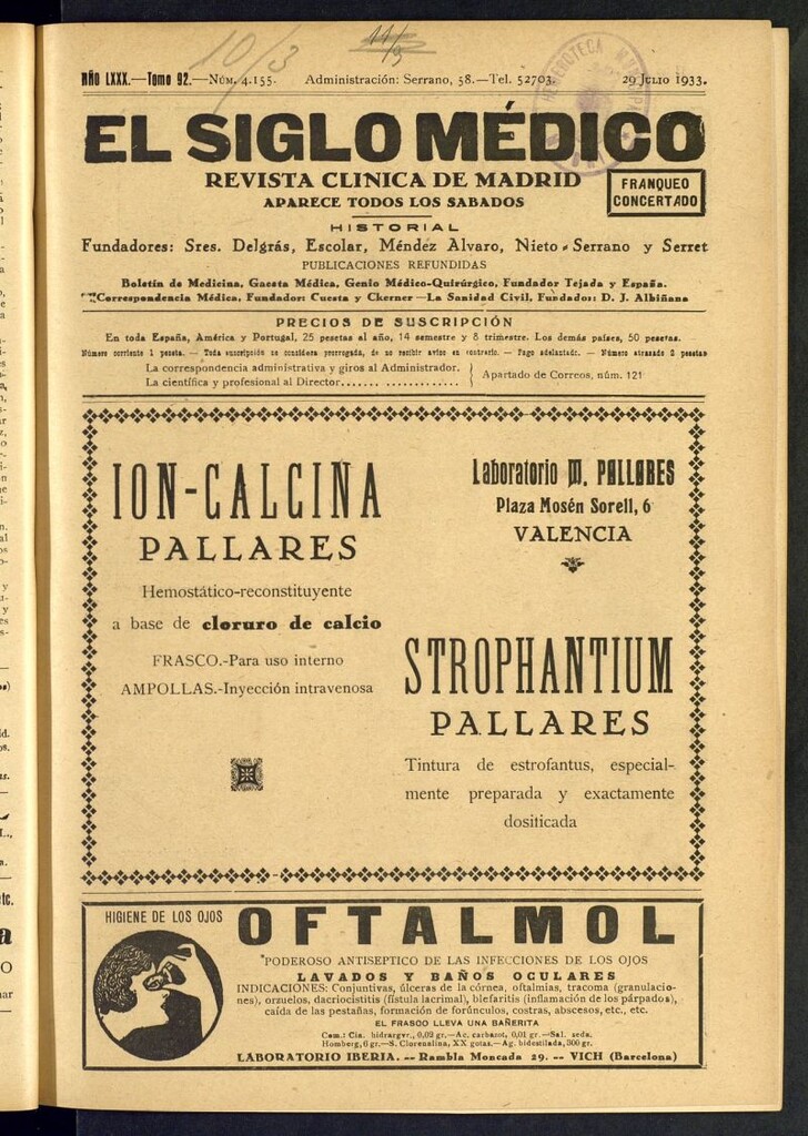 Miniatura de El Siglo médico : boletín de medicina y gaceta médica del 29 de julio de 1933