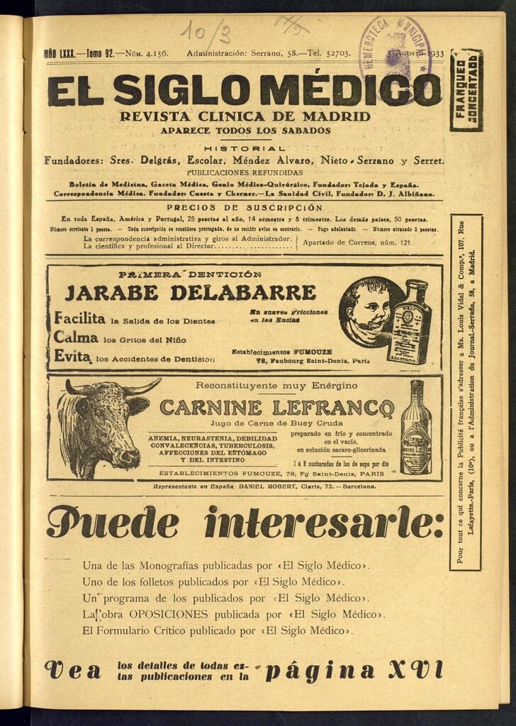 Miniatura de El Siglo médico : boletín de medicina y gaceta médica del 5 de agosto de 1933