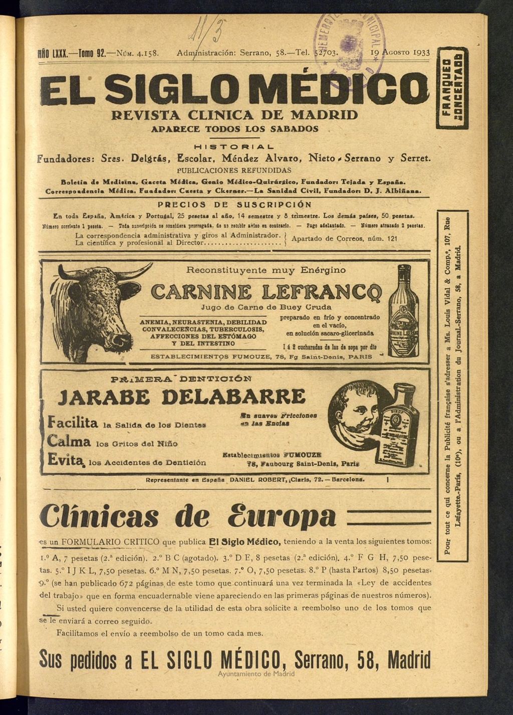 Miniatura de El Siglo médico : boletín de medicina y gaceta médica del 19 de agosto de 1933