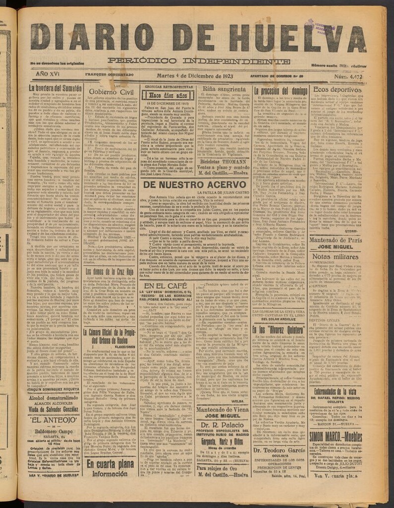Miniatura de Diario de Huelva : periódico independiente del 4 de diciembre de 1923