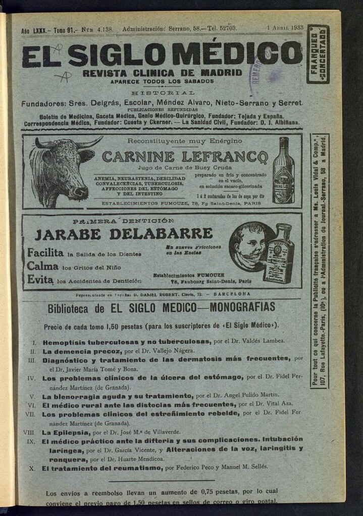 Miniatura de El Siglo médico : boletín de medicina y gaceta médica del 1 de abril de 1933