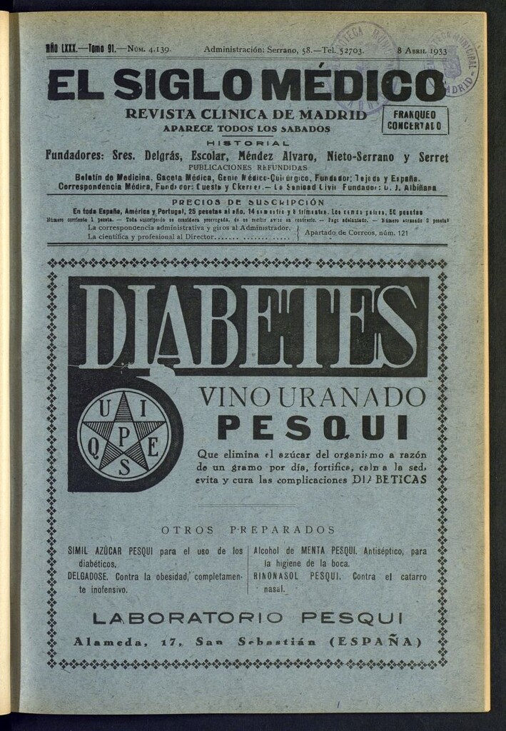 Miniatura de El Siglo médico : boletín de medicina y gaceta médica del 8 de abril de 1933