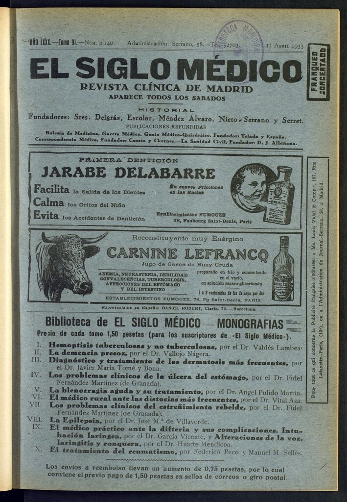 Miniatura de El Siglo médico : boletín de medicina y gaceta médica del 15 de abril de 1933