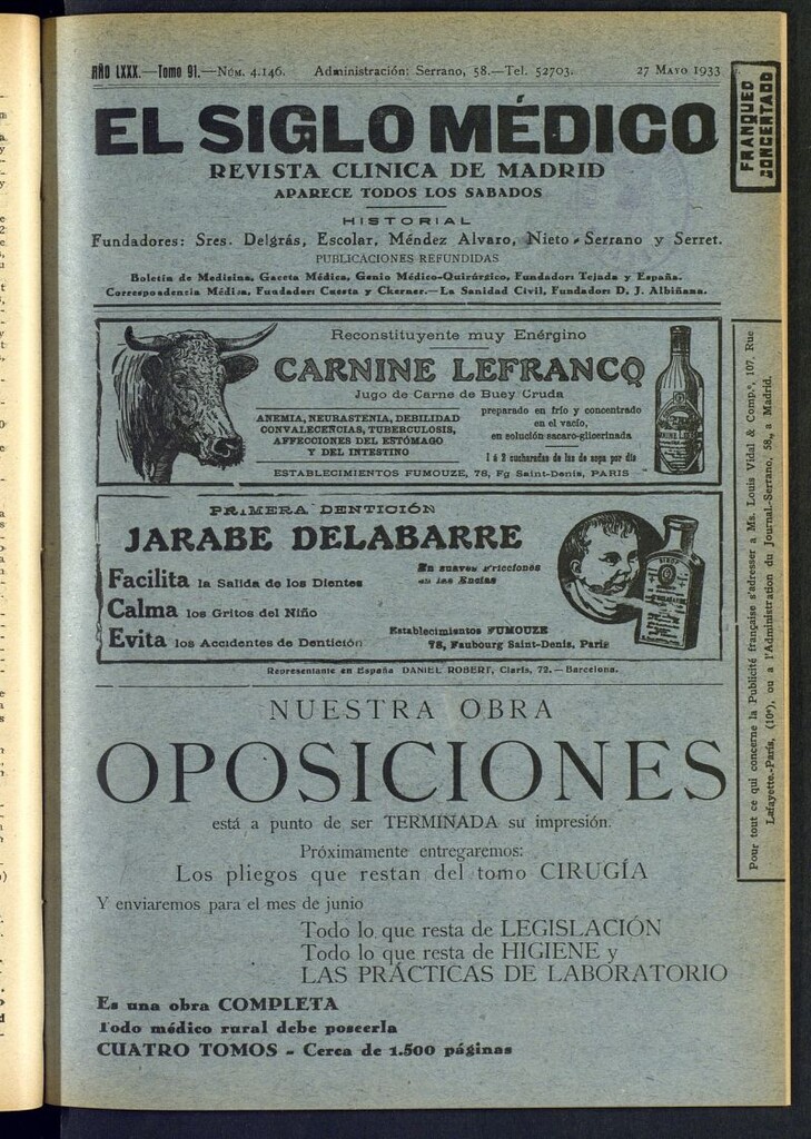 Miniatura de El Siglo médico : boletín de medicina y gaceta médica del 27 de mayo de 1933