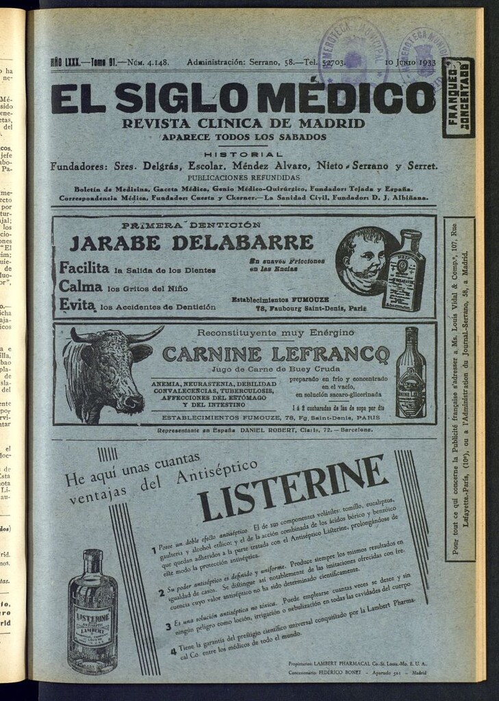 Miniatura de El Siglo médico : boletín de medicina y gaceta médica del 10 de junio de 1933