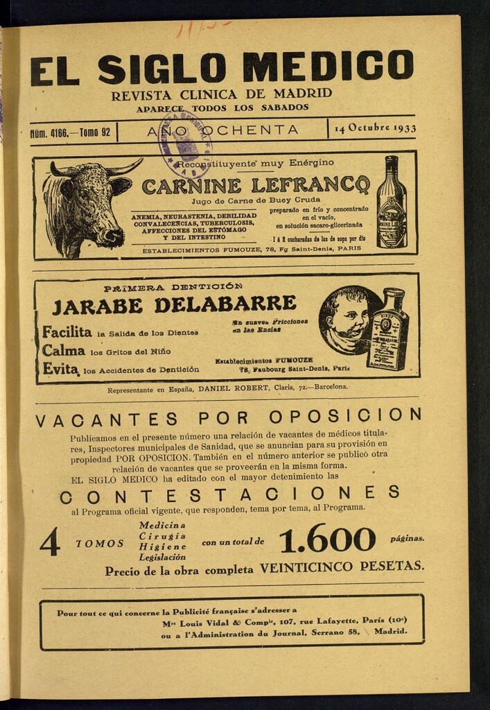 Miniatura de El Siglo médico : boletín de medicina y gaceta médica del 14 de octubre de 1933