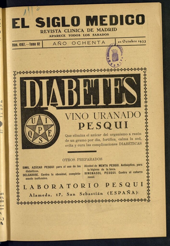 Miniatura de El Siglo médico : boletín de medicina y gaceta médica del 21 de octubre de 1933