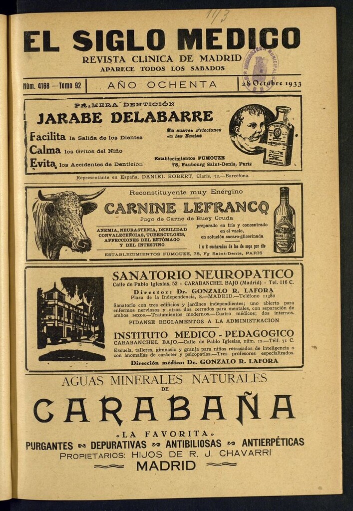 Miniatura de El Siglo médico : boletín de medicina y gaceta médica del 28 de octubre de 1933