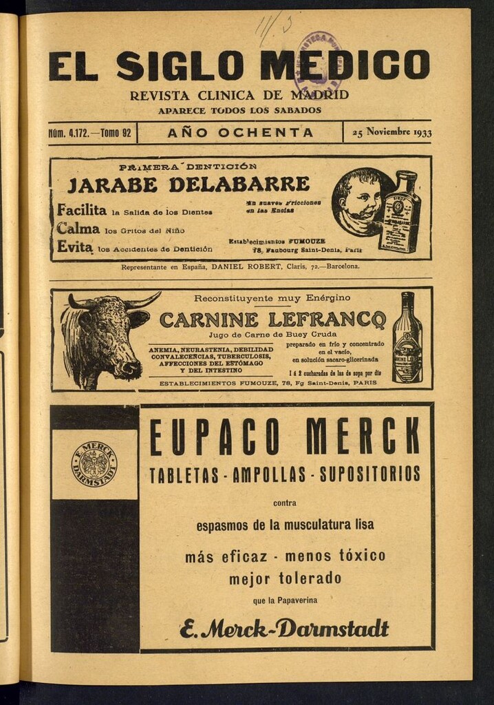 Miniatura de El Siglo médico : boletín de medicina y gaceta médica del 25 de noviembre de 1933