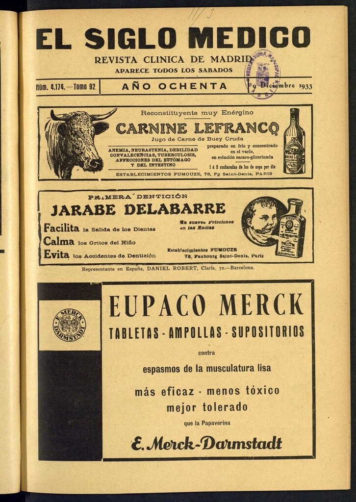 Miniatura de El Siglo médico : boletín de medicina y gaceta médica del 9 de diciembre de 1933