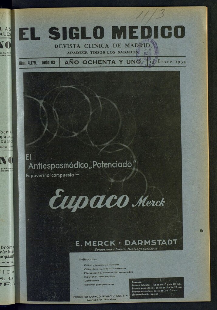 Miniatura de El Siglo médico : boletín de medicina y gaceta médica del 13 de enero de 1934