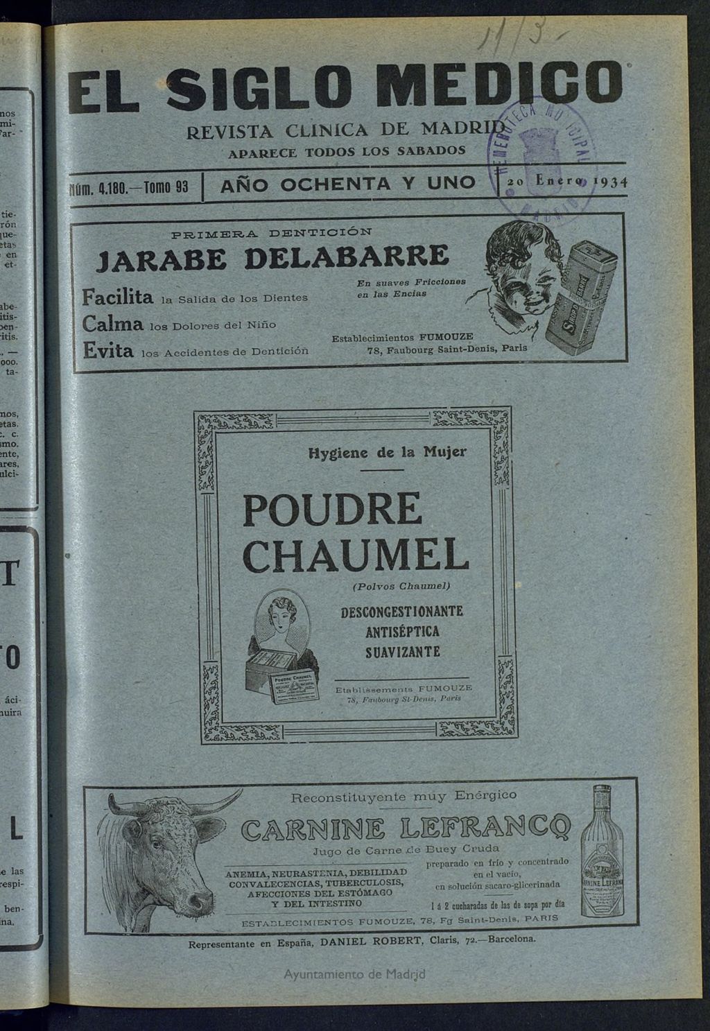 Miniatura de El Siglo médico : boletín de medicina y gaceta médica del 20 de enero de 1934