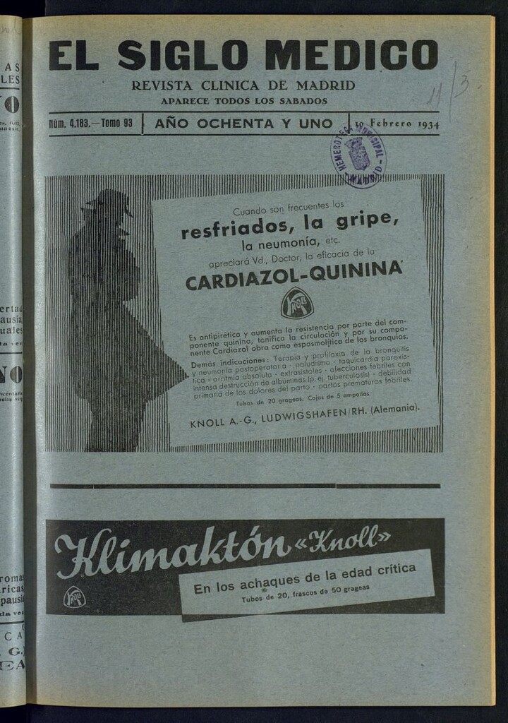 Miniatura de El Siglo médico : boletín de medicina y gaceta médica del 10 de febrero de 1934