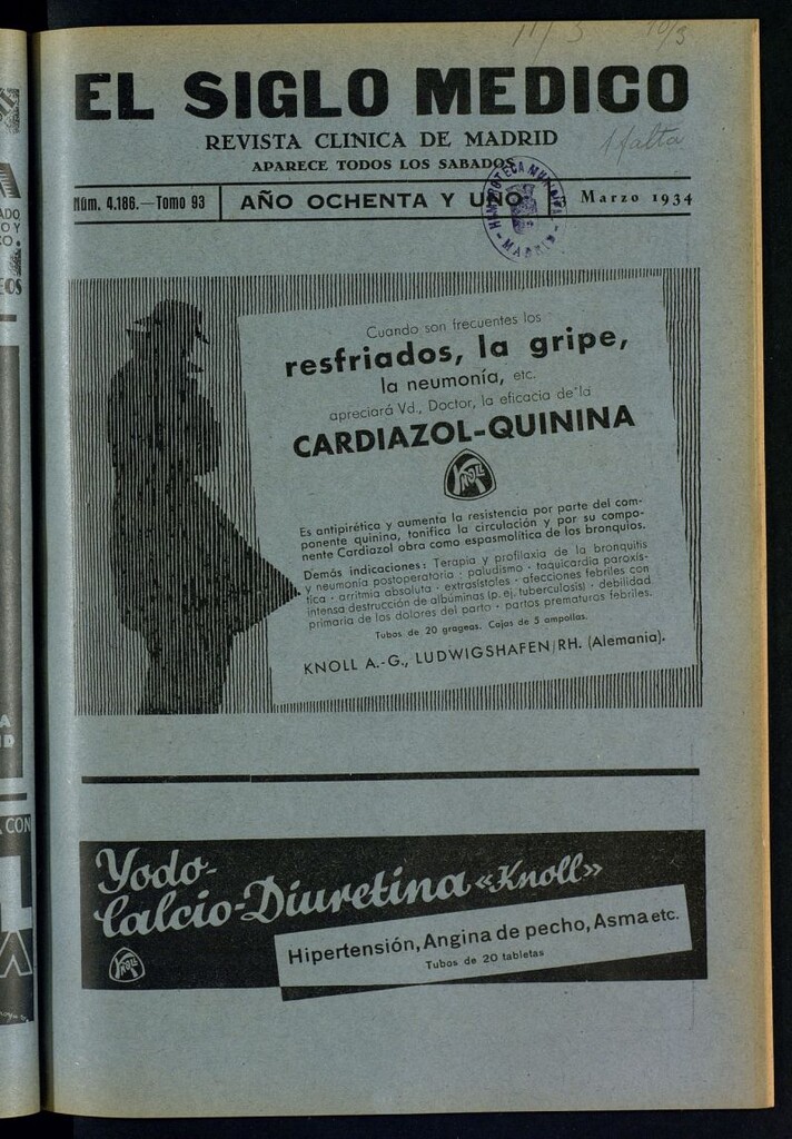 Miniatura de El Siglo médico : boletín de medicina y gaceta médica del 3 de marzo de 1934
