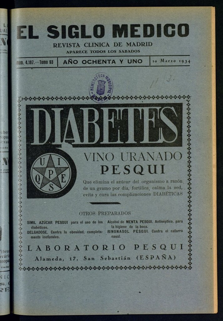 Miniatura de El Siglo médico : boletín de medicina y gaceta médica del 10 de marzo de 1934