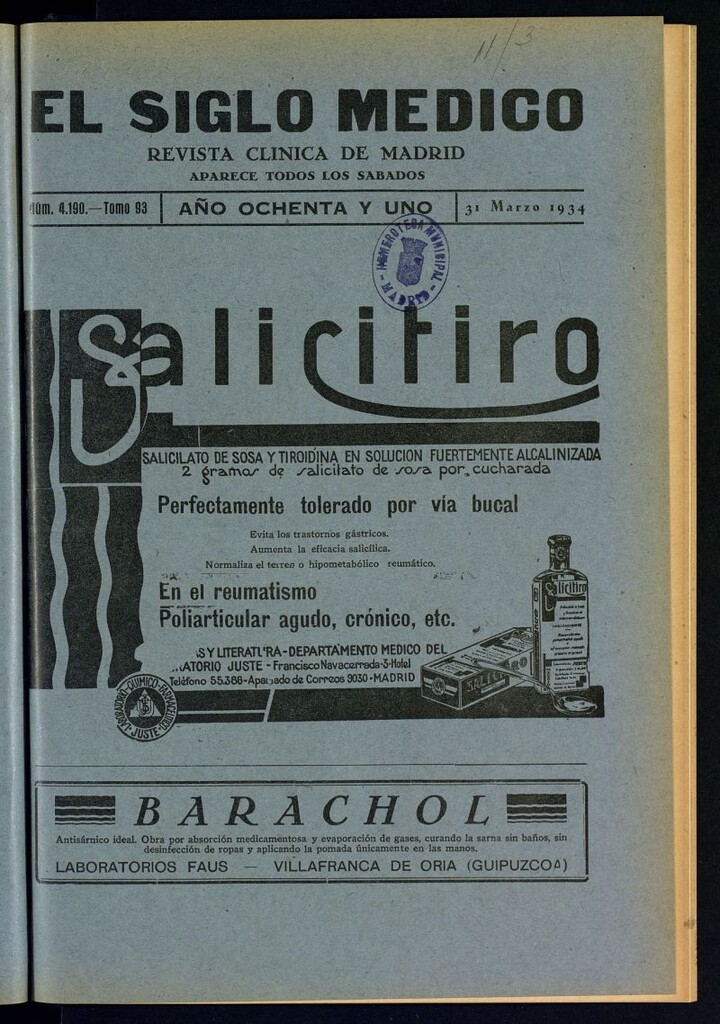 Miniatura de El Siglo médico : boletín de medicina y gaceta médica del 31 de marzo de 1934