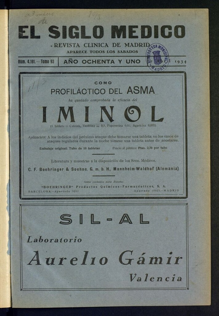 Miniatura de El Siglo médico : boletín de medicina y gaceta médica del 7 de abril de 1934