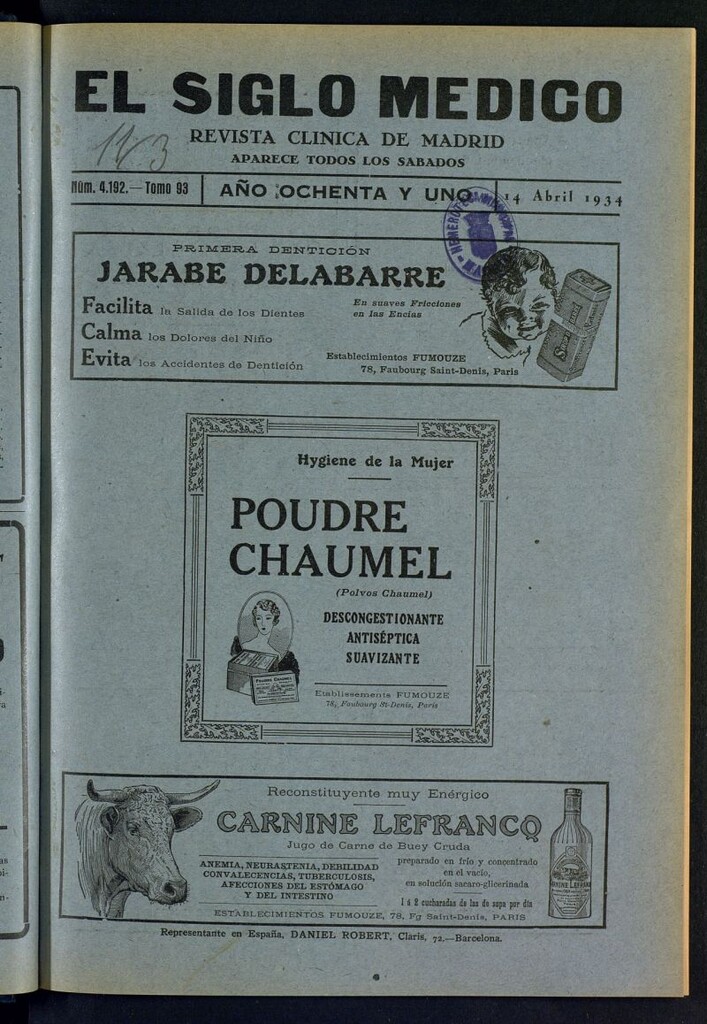 Miniatura de El Siglo médico : boletín de medicina y gaceta médica del 14 de abril de 1934