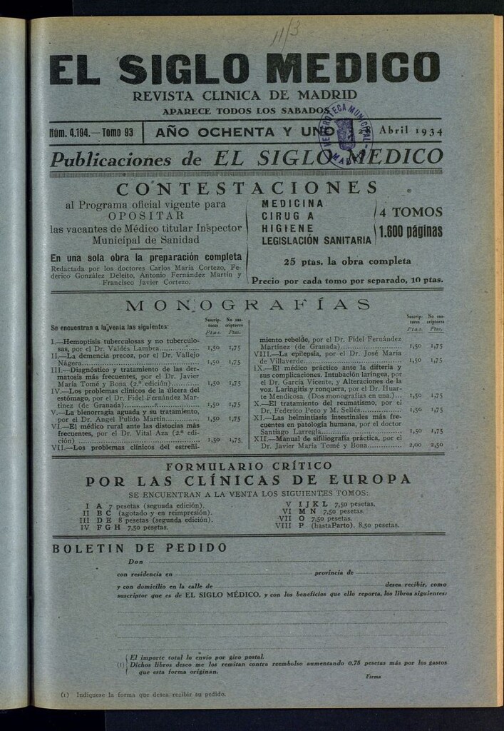 Miniatura de El Siglo médico : boletín de medicina y gaceta médica del 28 de abril de 1934