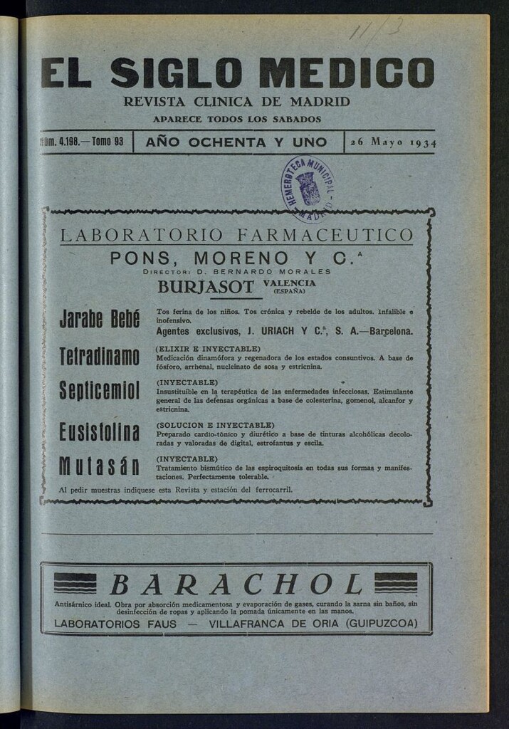 Miniatura de El Siglo médico : boletín de medicina y gaceta médica del 26 de mayo de 1934