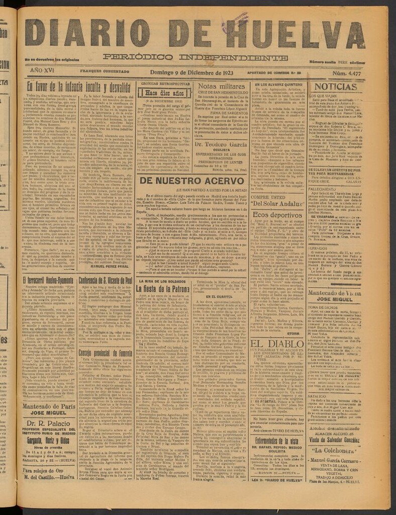 Miniatura de Diario de Huelva : periódico independiente del 9 de diciembre de 1923