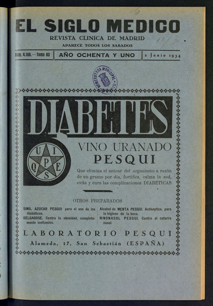 Miniatura de El Siglo médico : boletín de medicina y gaceta médica del 2 de junio de 1934