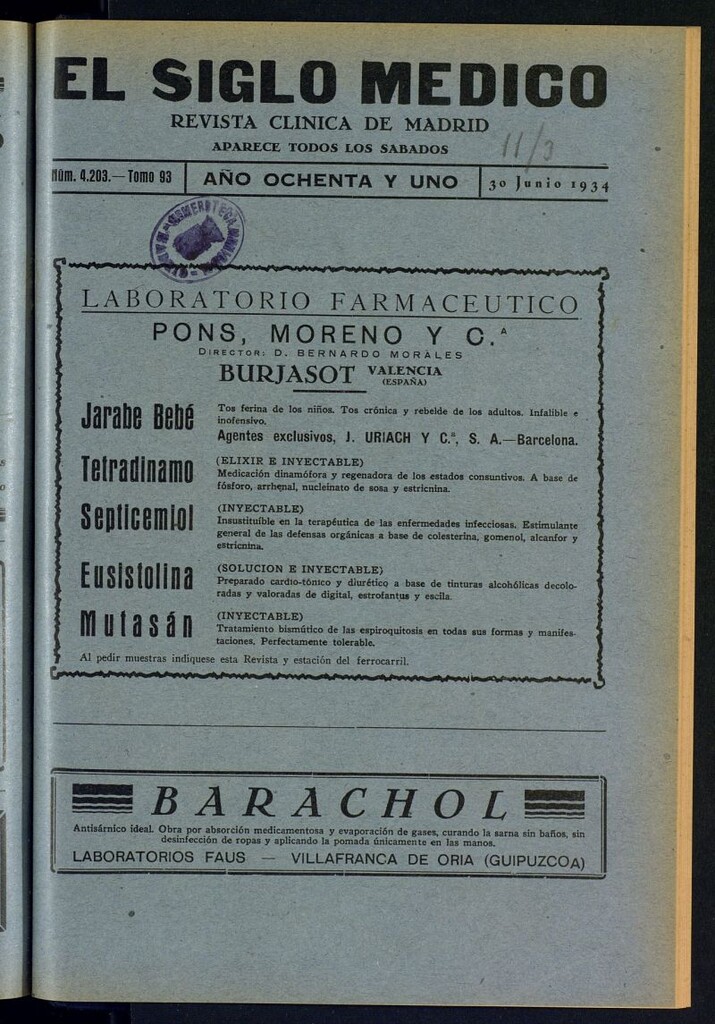 Miniatura de El Siglo médico : boletín de medicina y gaceta médica del 30 de junio de 1934