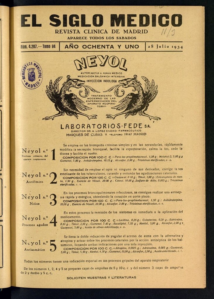 Miniatura de El Siglo médico  : boletín de medicina y gaceta médica del 28 de julio de 1934