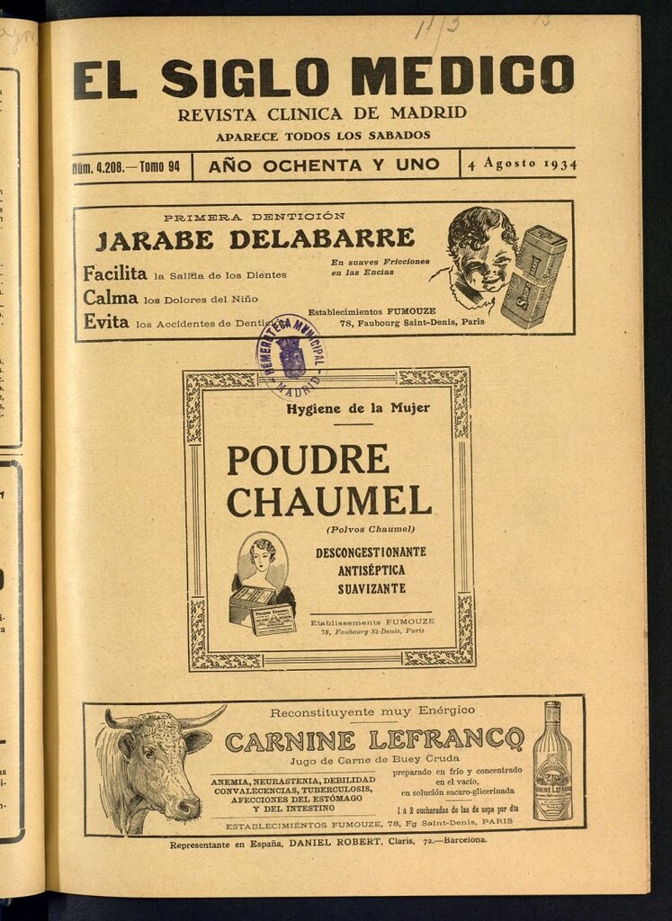 Miniatura de El Siglo médico  : boletín de medicina y gaceta médica del 4 de agosto de 1934