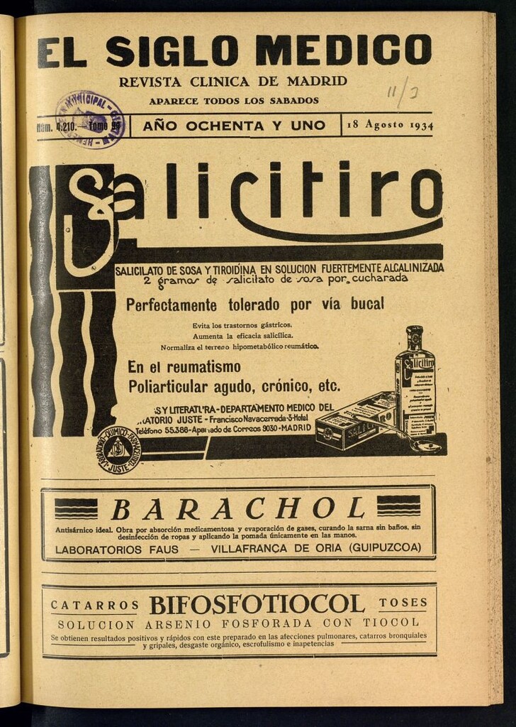 Miniatura de El Siglo médico  : boletín de medicina y gaceta médica del 18 de agosto de 1934