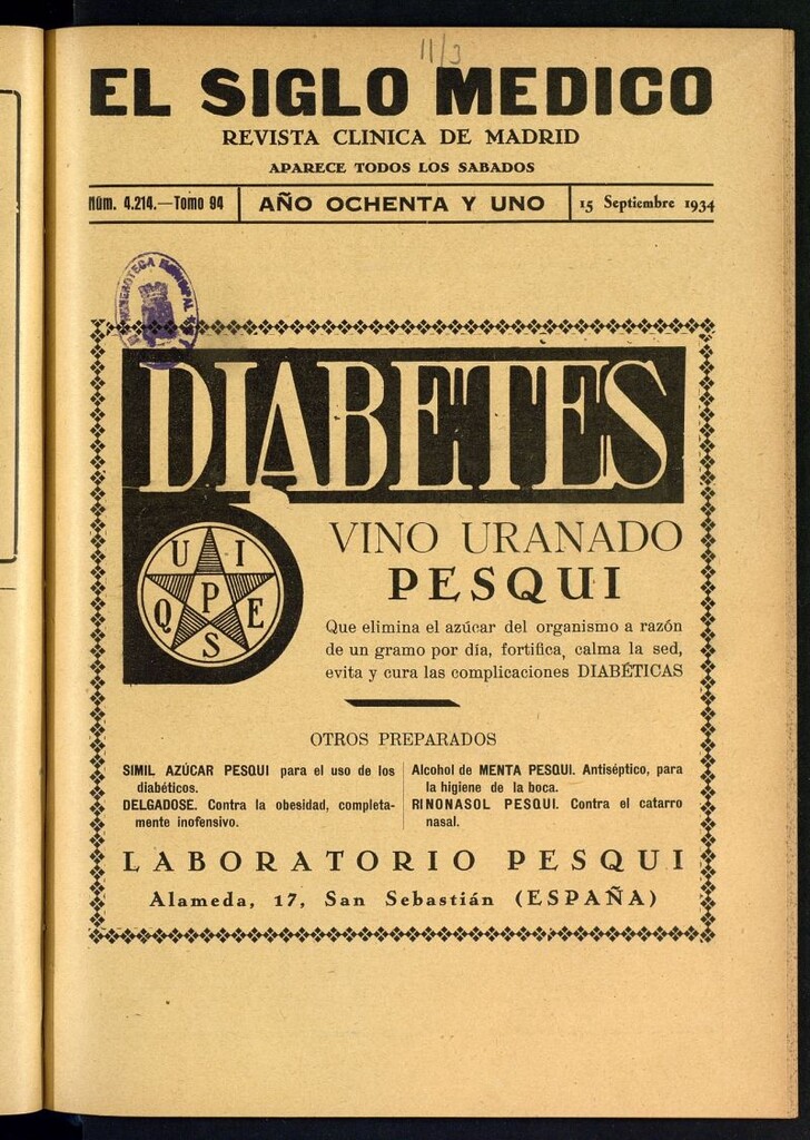 Miniatura de El Siglo médico  : boletín de medicina y gaceta médica del 15 de septiembre de 1934