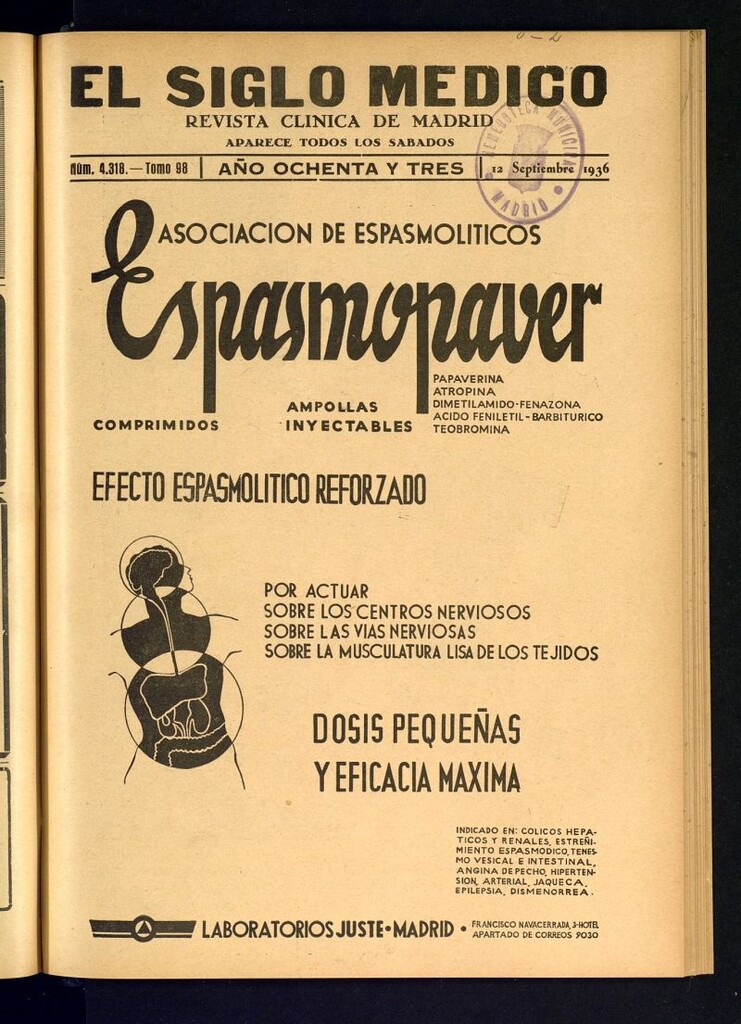 Miniatura de El Siglo médico : boletín de medicina y gaceta médica del 12 de septiembre de 1936