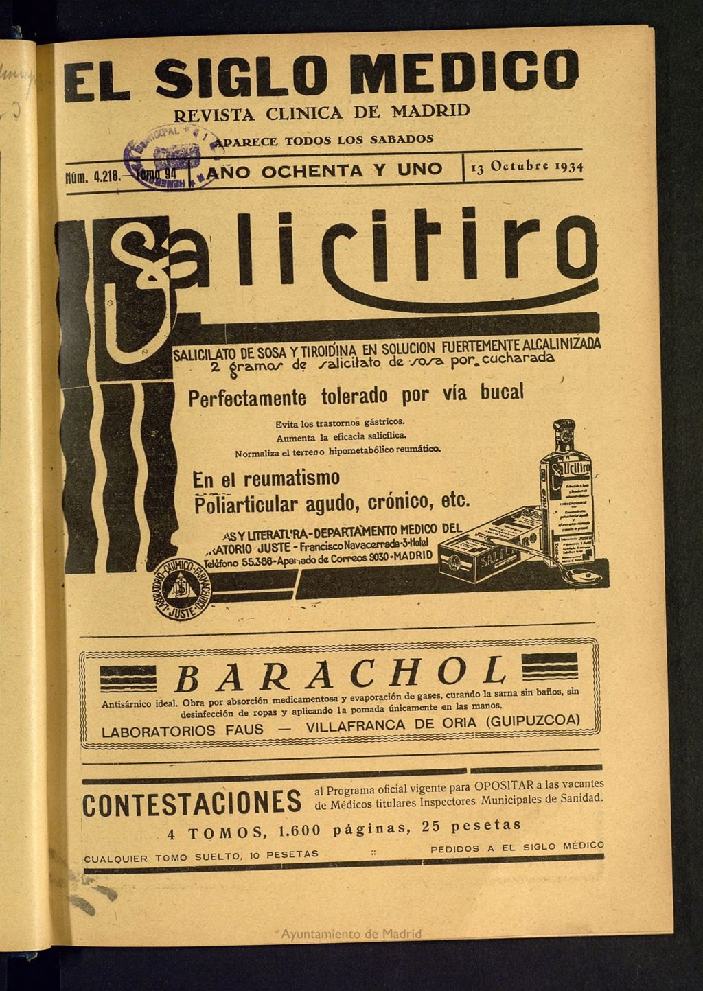 Miniatura de El Siglo médico  : boletín de medicina y gaceta médica del 13 de octubre de 1934