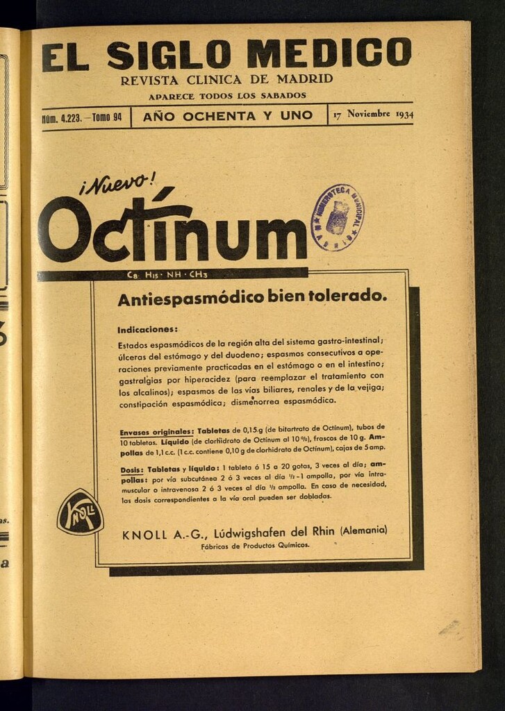 Miniatura de El Siglo médico  : boletín de medicina y gaceta médica del 17 de noviembre de 1934