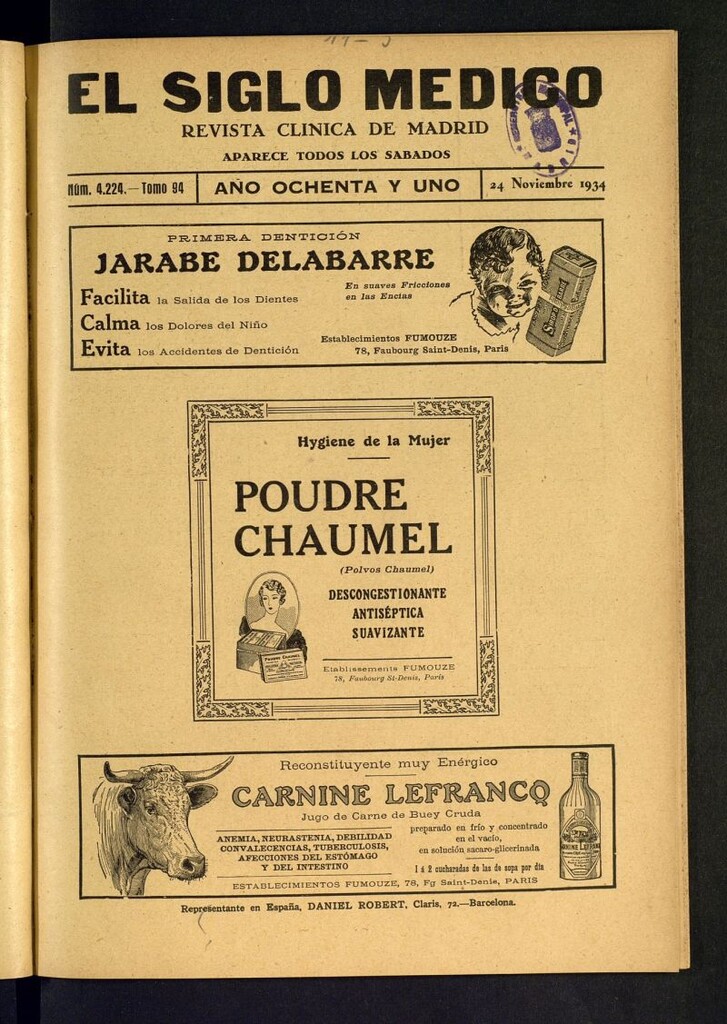 Miniatura de El Siglo médico  : boletín de medicina y gaceta médica del 24 de noviembre de 1934
