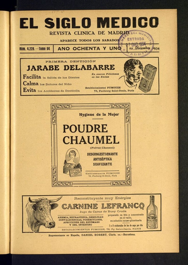 Miniatura de El Siglo médico  : boletín de medicina y gaceta médica del 22 de diciembre de 1934