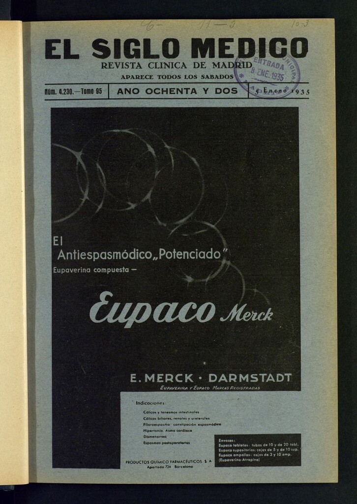 Miniatura de El Siglo médico : boletín de medicina y gaceta médica del 5 de enero de 1935