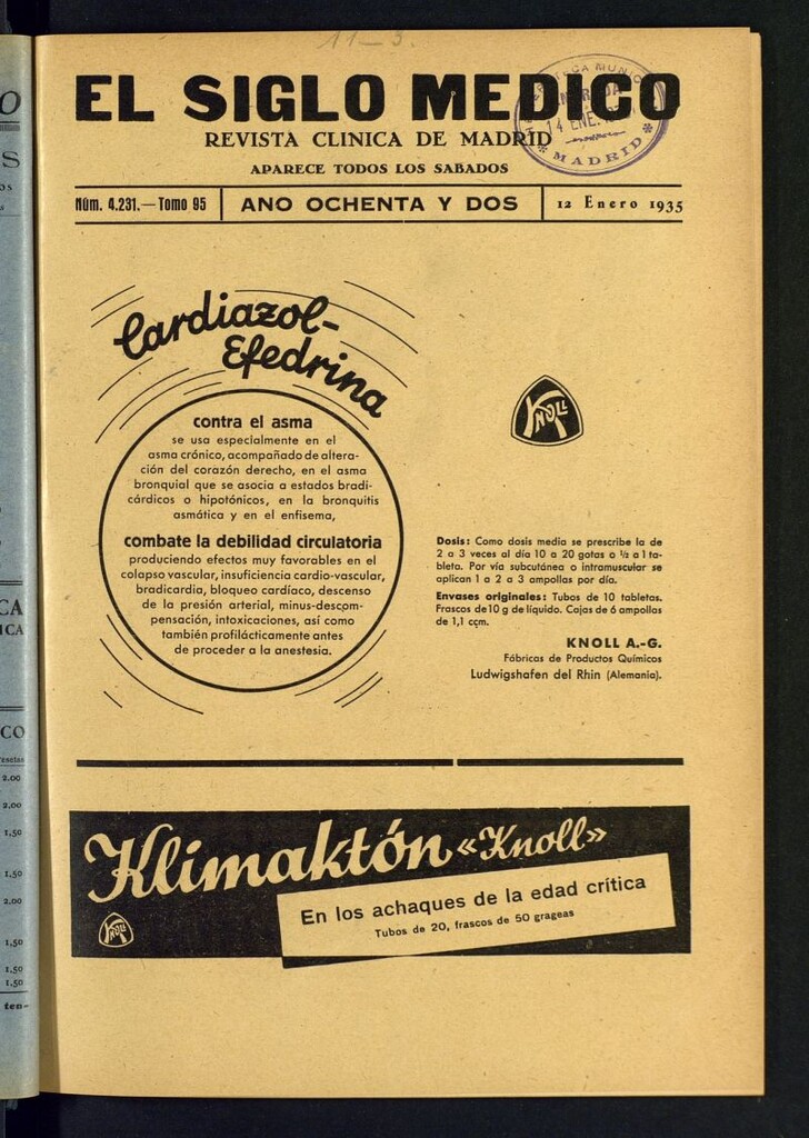 Miniatura de El Siglo médico : boletín de medicina y gaceta médica del 12 de enero de 1935